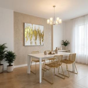 Peinture abstraite dorée et blanche, grande toile minimaliste faite à la main, œuvre d'art pour hôtel, décoration murale pour la maison, arts décoratifs - Product Image 5