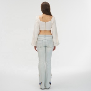 Top Corto para Mujer de Alta Calidad OEM con Logotipo Personalizado, Detalle de Corte Fruncido en la Parte Delantera, Manga Abullonada, Tops de Verano - Product Image 4