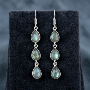 925 Sterling Silver Trendy Statement Drop Earrings Handmade Labradorite Pear Shape Unique Design Women's Silver Plated Party - Product Image 3