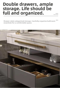 Mueble de Baño y Tocador de Pared 2026, Fabricado en Material de Piedra Artificial Gris, Apto para Uso en el Baño - Product Image 3