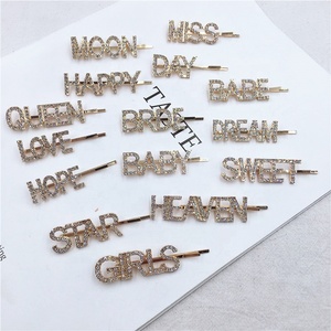 Caldo-vendita di Oro Lettera Perni di Capelli di Cristallo Della Lega di Accessori Per Capelli Da Sposa Su Ordinazione Dei Capelli <span class=keywords><strong>Clip</strong></span> con Le Parole - Product Image 3