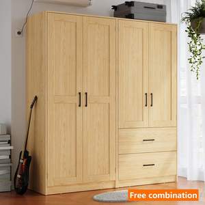 Armário De Armazenamento De Madeira 2-Door <span class=keywords><strong>Closet</strong></span> Gavetas Quarto Armário Independente Armário De Armazenamento De Grãos De Madeira Prateleiras Penduradas Roupas - Product Image 6