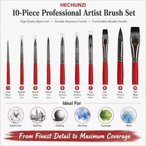 Pinceles de Artista Profesionales con Logotipo Personalizado, 10 Piezas, Ecológicos, de Nailon y Madera, Redondos y Planos, para Acuarela - Product Image 6
