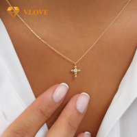 VLOVE kalung liontin modis perhiasan buatan tangan kustom kalung salib berlian bola kecil emas 14K