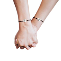 Bracelets assortis avec breloque boussole « Promesse de doigt rose » Grace Jun Best Friends Family-Distance pour homme et femme - 2 pièces plaquées argent