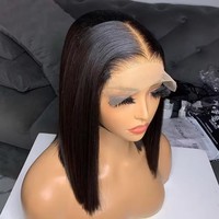 Wig Rambut Asli Peru Murah Model Bob Pendek, Wig Rambut Asli Lace Front, Wig Rambut Asli Tanpa Lem HD Lace Front Frontal untuk Wanita Kulit Hitam