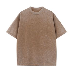 เสื้อยืดคอตตอนพิมพ์โลโก้ตามสั่ง ผู้ชาย สไตล์วินเทจ สีพื้น ล้างสีแบบ Stone Wash สี Retro ล้างสีแบบ Acid Wash - Product Image 6