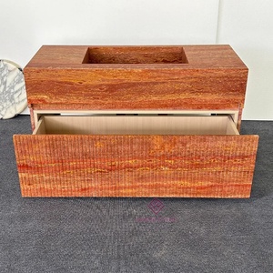 Custom Size Commercial Red Travertine Bathroom <strong>Vanity</strong> Sink Durable Stone <strong>Vanity</strong> <strong>Unit</strong> for Hotel Resort Projects - Product Image 6