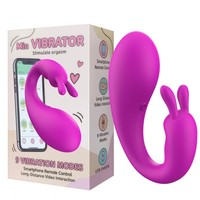 Vibrador Estilo Conejo con Revestimiento de Goma, Control por Aplicación, Bluetooth, Doble Cabezal, Recargable por USB, Resistente al Agua, para Uso Interno
