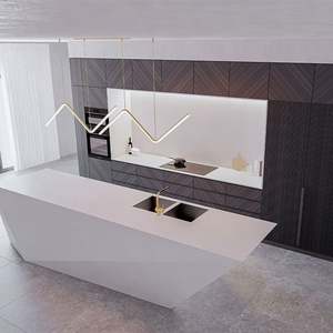 SANTOPOVA Geometric <b>Island</b> <b>Kitchen</b> Cabinet <b>with</b> Integrated Wall <b>Storage</b> and Vertical Grain Panels - Product Image 3