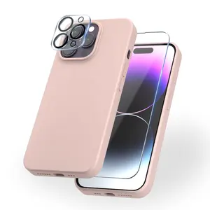 Для iPhone 14 plus Pro max с защитой экрана мягкий жидкий силиконовый гелевый ударопрочный защитный чехол для телефона + объектив камеры