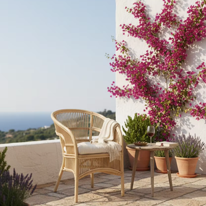 Fauteuil de loisirs d'extérieur en rotin capitonné Fabiano, design modulaire, sièges élégants et confortables pour salon, patio, hôtel, design asiatique - Product Image 1