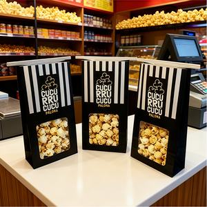 Sac en papier kraft avec fenêtre transparente et lien métallique, personnalisable avec logo, pour emballage alimentaire résistant à la graisse (popcorn de cinéma, pâtisseries, biscuits, pain, croissants) - Product Image 4