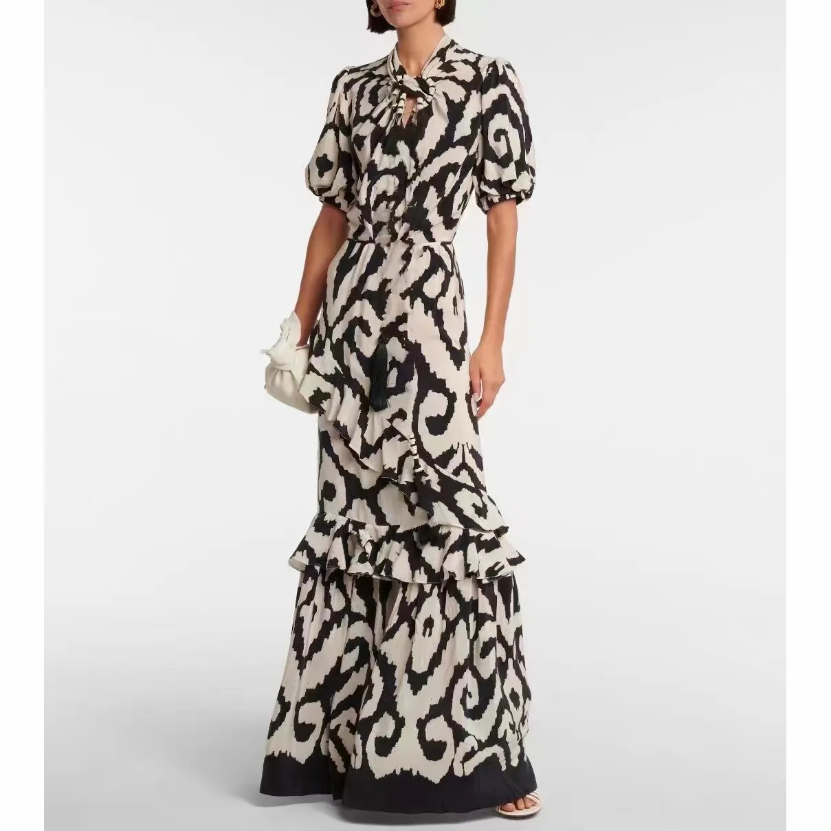 A7207 Summer Chiffon Short Sleeve Maxi Casual Plus Size Printed Woman Dress