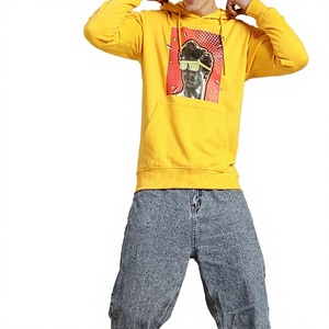 Sweat-shirt à capuche jaune pour homme, poche avant, coupe décontractée, 100% coton, doublure en polaire respirante, style hiver - Product Image 2