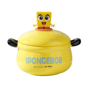 Dibujos animados <span class=keywords><strong>Bob</strong></span> <span class=keywords><strong>Esponja</strong></span> cerámica porcelana gran capacidad fideos sopa cuencos tapa doble oreja ecológico lavavajillas palillos seguros - Product Image 5