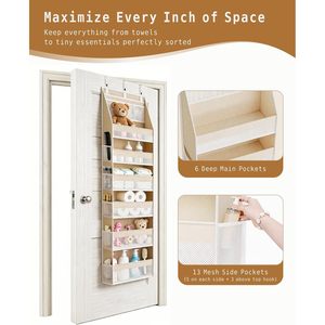 Over the Door Clothing Organizer 6 Pockets Beige Multifunctional Wall Mounted Hooks & Rails Neatening <b>Storage</b> - Product Image 3