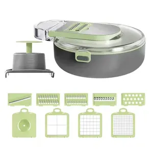 Cortador de acero inoxidable para cocina, cortador 16 en 1, manual, multifuncional, cebolla, alimentos, ajo, procesador, picador de verduras