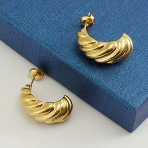 ZOGXIN Gold Huggie Earrings Geometric C Shape Oval Studs For Women Party Fashion Jewelry - Product Image 3