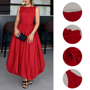 Robe longue <span class=keywords><strong>de</strong></span> soirée élégante pour <span class=keywords><strong>femme</strong></span>, sans manches, col rond, taille haute, dos nu, ourlet ballon fluide, en stock pour la vente en gros, idéale pour les vacances - Product Image 4