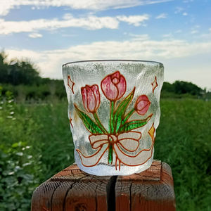 Tasse peinte en or à texture de haute qualité, cœur girly, tasse en verre de jus de fleur à boire peinte à la main - Product Image 6