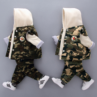 Ensemble 3 pièces pour garçon : sweat à capuche, gilet et pantalon, motif géométrique, style militaire, polyester/coton, vêtements pour enfants
