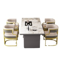 Chaise de salle à manger en cuir rétro nordique de luxe léger avec base en métal moderne et dossier horizontal pour la maison, l'appartement ou le bar