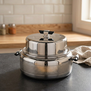 Casserole ronde en acier inoxydable avec couvercle, design minimaliste durable, pour cuisinières à gaz et à induction - Product Image 4