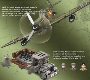 Spitfire Jet Militaire Leger Jagerbouwstenen Set Luchtmacht Bouwblokken Speelgoed WOII Legerwagen Bouwset met Figuurtjes - Product Image 4