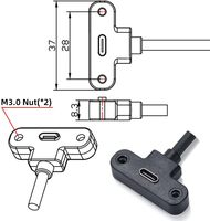 Kabel USB 2.0 Tipe-C 3A 6Pin Male ke Female Sudut Kanan 90 Derajat dengan Braket Pengunci Sekrup dan Ear Tab
