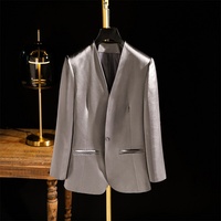 Blazer tissé sans col en soie d'acétate, nouvelle collection Haute Couture 2026, manches longues, fin, non doublé, décontracté d'été, pour femme, taille S