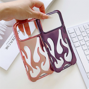 Coque de téléphone mobile électroplaquée effet flamme pour iPhone 17 16 15 14 Pro Max, avec maille respirante et dos mat ventilé - Product Image 5