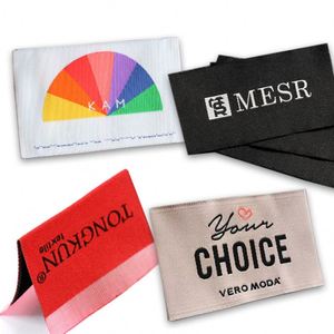 High Density Woven <b>Label</b> Patch with logo Fabric Tag Custom Brand Woven <b>Labels</b> Satin for Silk Clothing - Product Image 4