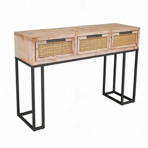 American Minimalist 3-Drawer Console <b>Table</b> <b>Wooden</b> <b>Top</b> with Metal Base Home Furniture for Bedroom Living Room for Hotels - Product Image 2