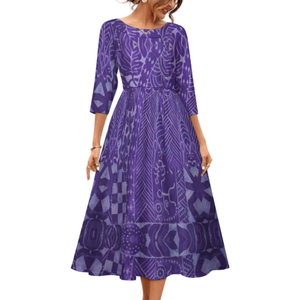 Quanzhou polinezya Tribal kabile kravat-boya tasarım özel gece kulübü moda büyük boy 7XL kadınlar uzun kollu pilili elbise - Product Image 4