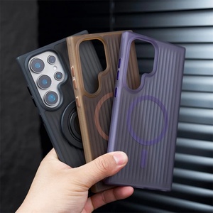 <b>PC</b> Corrugated Matte Stripes Translucent Phone Case for Samsung S26 S25 S24 S23 S22 Plus Ultra Magnetic <b>Wireless</b> Charge Cover - Product Image 1