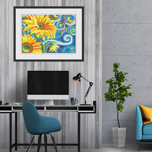 Pintura de diamantes luminosa 5d, venta al por mayor, girasoles <span class=keywords><strong>impresionistas</strong></span>, Kits Diy de diamantes de bordado, decoración de pintura de arte de pared para el hogar - Product Image 5