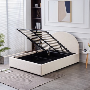 Lit capitonné en bois avec rangement intégré, taille Queen/King, prix d'usine, mobilier de chambre à coucher, lit moelleux - Product Image 5