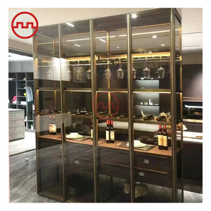 Gabinete de exhibición de vino de madera maciza en muebles de hogar rojos Estante de licor con estante de vidrio para bodega Bodega o uso doméstico - Product Image 2