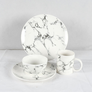 Scandinavian Marble Tableware <b>Set</b> 4PCS EU Certified Oven & <b>Microwave</b> Safe 10\" Plates & Stoneware Mug for Home Use - Product Image 1
