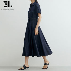 ชุดเดรสยีนส์ผ้าเดนิมล้างแบบดิสเทรส แขนสั้น สำหรับผู้หญิง ผลิตโดย LARSUR Custom Factory ผลิตจากผ้าไลโอเซลล์นุ่มเป็นมิตรกับสิ่งแวดล้อม - Product Image 4