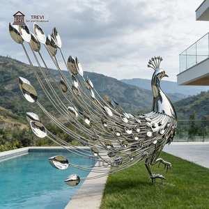 Statua d'Arte in Metallo TREVI Grande Scultura di <span class=keywords><strong>Pavone</strong></span> in Acciaio Inossidabile per Decorazione Esterna a Bordo Piscina - Product Image 4