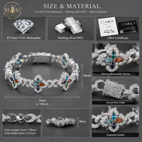 Nouvel Arrivage Bracelet Unisexe Tendance Style Rappeur Iced Out en Argent 925 Plaqué Moissanite avec Breloque Paix et Maillons Cubains 18MM RAY