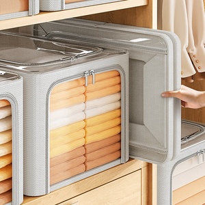Cofre de almacenamiento de tela plegable de gran capacidad, organizador de cubos, marco de acero, cajón de ropa, cajas de almacenamiento para sala de estar - Product Image 3