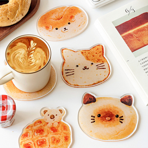Spot Wholesale Acrylic Coasters - Bread on the Run Series, Cartoon Creative Heat-Resistant Table <b>Mats</b> & Desktop Decor Coasters - Product Image 3