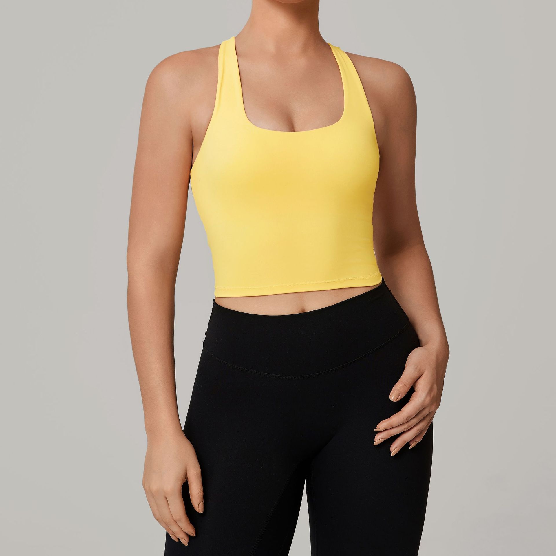 Backless Seamless Breathable Yoga Crop Top with Front Logo Quick Dry Workout Outerwear for Gym & Running