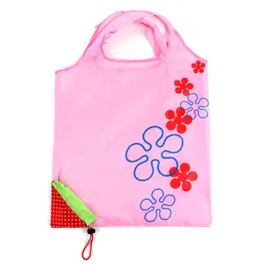 New Custom ad logo fruit recycle polyester shopping bag Reusable Foldable Grocery Shopping tote bags stock