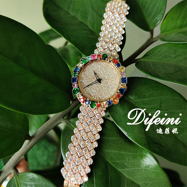 Women's Luxury Fashion Diamond Bling Analog Wristwatch Custom Hip Hop Style Full Iced Look Waterproof 3BAR Water Resistant Brass