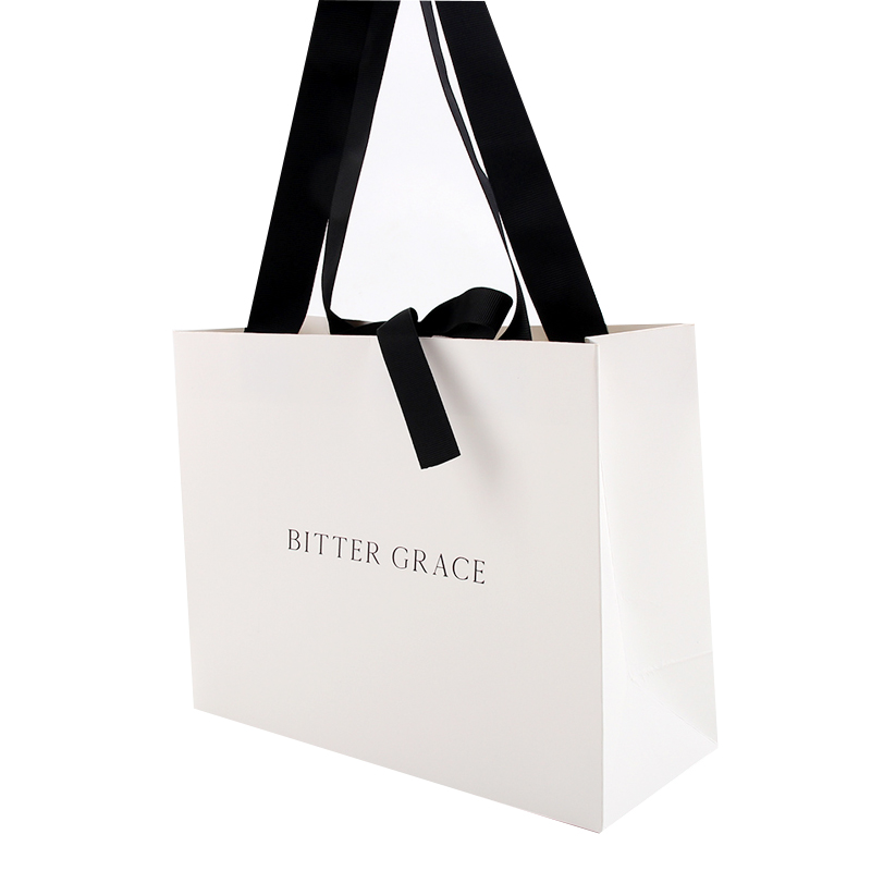 Custom Logo Recycled Paper Shopping Bags With Ribbon Handles For Gift Packaging With Your Own Design