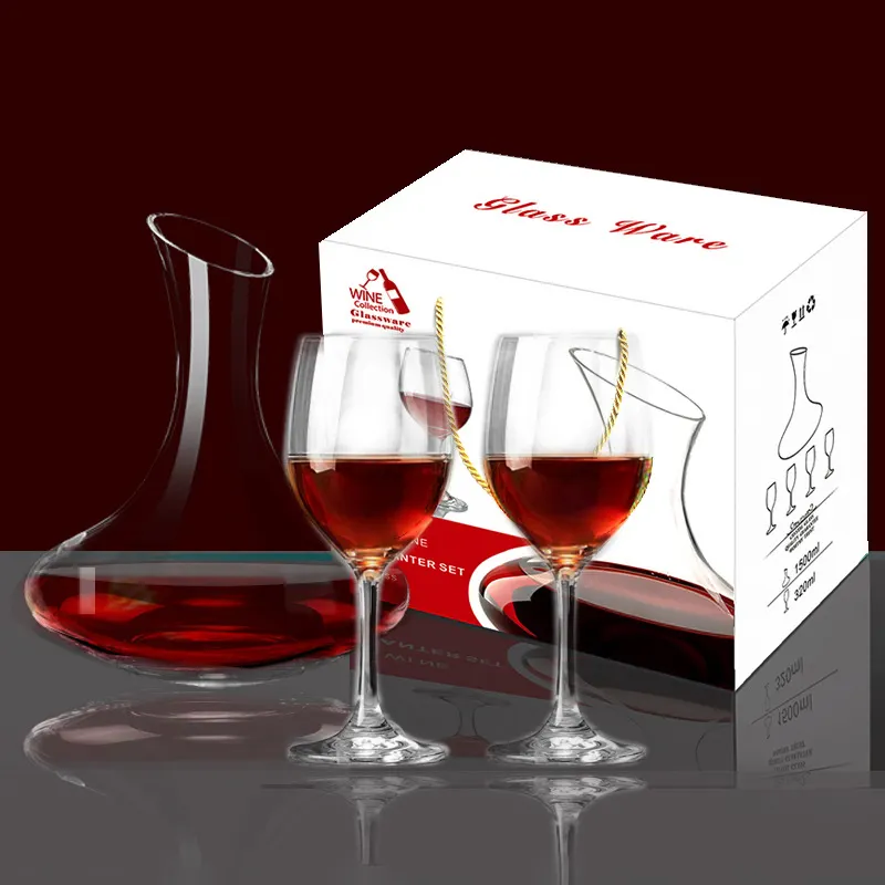 Bán buôn nhiều sự lựa chọn Hộp Quà Tặng thiết lập sang trọng pha lê thủy tinh màu đỏ rượu vang Decanter cup Set
